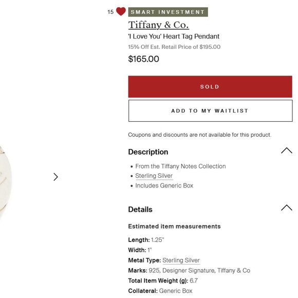 Authentic Tiffany & Co. Silver Pendant for Necklace I Love You 925 - Picture 3 of 6